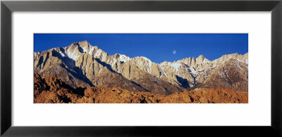 Rock Formations On A Mountain Range, Moonset Over Mt Whitney, Lone Pine, California, Usa by Panoramic Images Pricing Limited Edition Print image