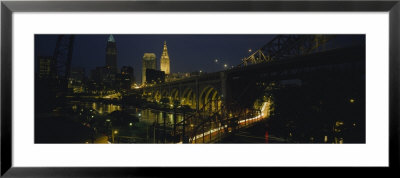 Arch Bridge And Buildings Lit Up At Night, Cleveland, Ohio, Usa by Panoramic Images Pricing Limited Edition Print image