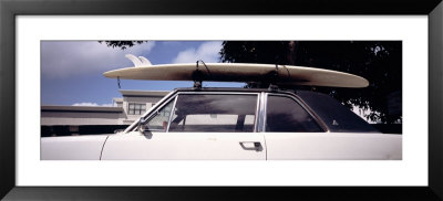 Surf Board On Roof Of Car, California, Usa by Panoramic Images Pricing Limited Edition Print image