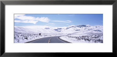 Snow Covered Landscape On Both Sides Of A Highway, Highway 395, Eastern Sierras, California, Usa by Panoramic Images Pricing Limited Edition Print image