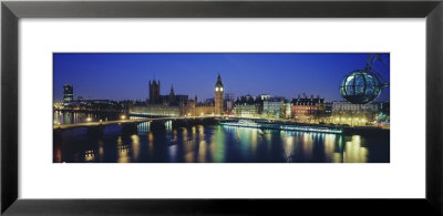 Buildings Lit Up At Dusk, Big Ben, Houses Of Parliament, Thames River, London, England by Panoramic Images Pricing Limited Edition Print image