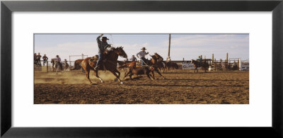 Cowboys Roping A Calf, North Dakota, Usa by Panoramic Images Pricing Limited Edition Print image