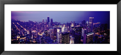 Aerial View Of Buildings In A City Lit Up At Dusk, Chicago, Illinois, Usa by Panoramic Images Pricing Limited Edition Print image