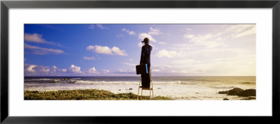 Businessman Standing On A Ladder And Looking Through Binoculars, California, Usa by Panoramic Images Pricing Limited Edition Print image