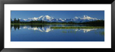 Reflection Of Mountains In Lake, Mt. Foraker And Mt. Mckinley, Denali National Park, Alaska, Usa by Panoramic Images Pricing Limited Edition Print image