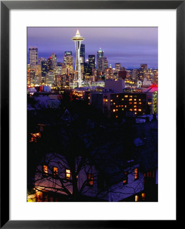 Night View Of Downtown And The Space Needle, Seattle, Washington, Usa by Lawrence Worcester Pricing Limited Edition Print image