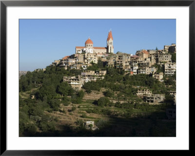 St. Saba Church And Red Tile Roofed Town, Bcharre, Qadisha Valley, North Lebanon by Christian Kober Pricing Limited Edition Print image
