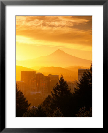 Sunrise On Mt Hood And Downtown, Portland, Oregon, Usa by Janis Miglavs Pricing Limited Edition Print image