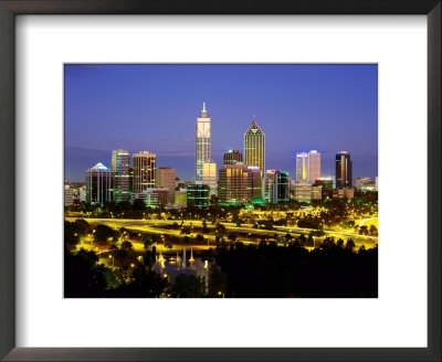 City Skyline With Central Business District At Dusk, Perth, Western Australia by Ross Barnett Pricing Limited Edition Print image