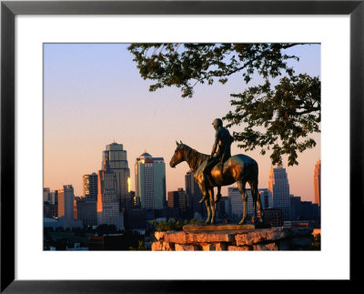 City Skyline Seen From Penn Valley Park, With Indian Statue In Foreground, Kansas City, Missouri by John Elk Iii Pricing Limited Edition Print image