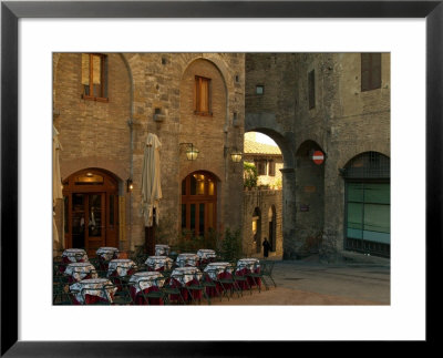 Restaurant In A Small Piazza, San Gimignano, Tuscany, Italy by Janis Miglavs Pricing Limited Edition Print image