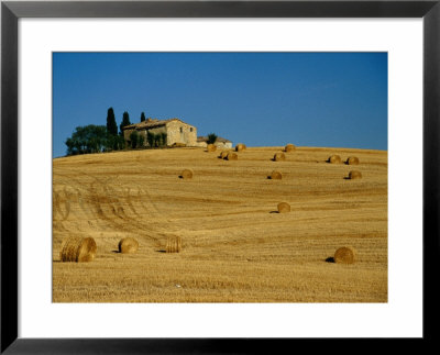 Hay Bales And Farm House Near Pienza, Pienza, Tuscany, Italy by Diana Mayfield Pricing Limited Edition Print image