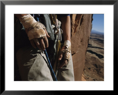 A Close View Of A Rock Climbers Bandaged Hands by Bill Hatcher Pricing Limited Edition Print image