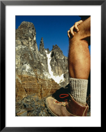 Hikers Leg During Pause At The Base Of Granite Peaks In The Andes by Skip Brown Pricing Limited Edition Print image