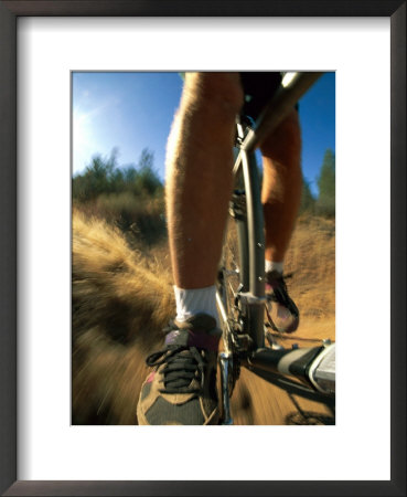 A Close View Photo Of A Mountain Bikers Pedals As He Whizzes By On The Dirt Trail by Barry Tessman Pricing Limited Edition Print image