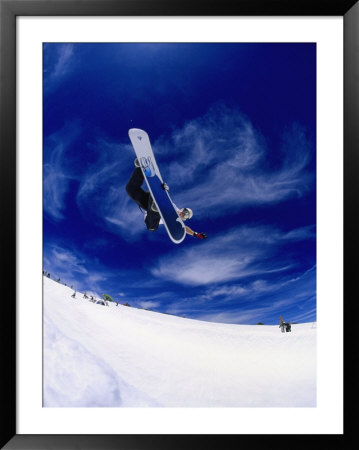 Snowboarder Doing A Trick In Midair by Kurt Olesek Pricing Limited Edition Print image