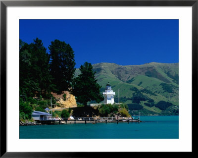 Lighthouse And Pier On Akaroa Harbour Akaroa, Canterbury, New Zealand by Barnett Ross Pricing Limited Edition Print image
