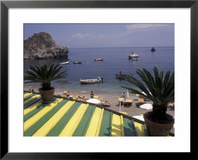 View Of Mazzaro Beach From Restaurant, Taormina, Sicily, Italy by Connie Ricca Pricing Limited Edition Print image