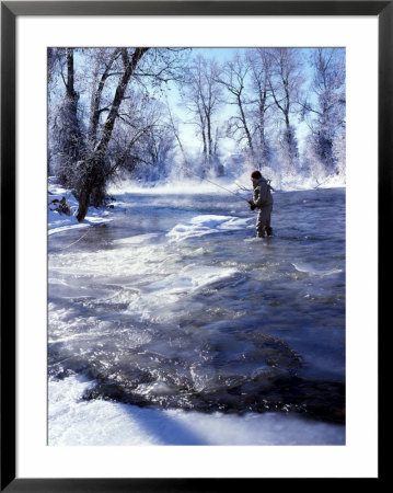 Flyfishing In Provo River On Cold Morning, Wasatch Mountains, Near Heber, Utah, Usa by Howie Garber Pricing Limited Edition Print image