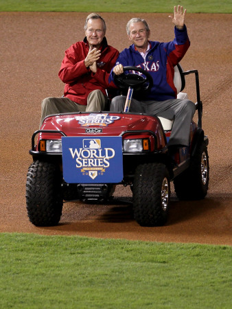 San Francisco Giants V Texas Rangers, Game 4: George H.W. Bush,George W. Bush by Stephen Dunn Pricing Limited Edition Print image