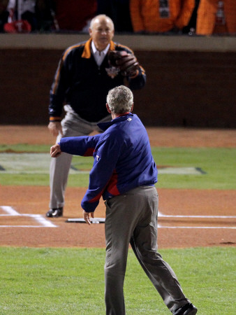 San Francisco Giants V Texas Rangers, Game 4: George W. Bush,Nolan Ryan by Doug Pensinger Pricing Limited Edition Print image