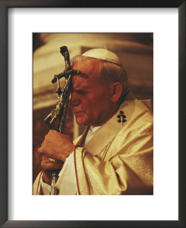 Pope John Paul Ii Prays With A Bishop's Crosier Pressed To His Brow by James L. Stanfield Pricing Limited Edition Print image