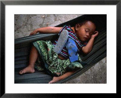 Baby Girl Sleeping In Hammock, Bavel, Cambodia by Jerry Galea Pricing Limited Edition Print image