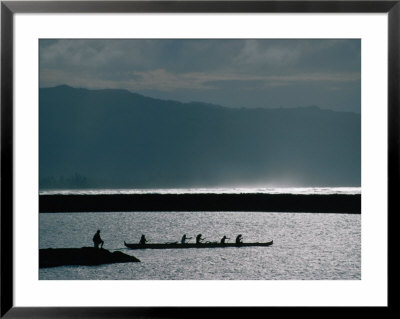 Fishermen Paddle An Outrigger In Wailua Bay On The North Shore Of Oahu, Haleiwa, Hawaii, Usa by Lawrence Worcester Pricing Limited Edition Print image