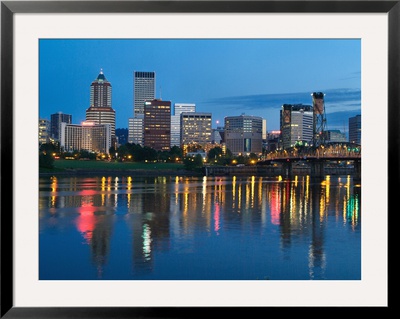 City Lights Glowing At Night, Portland, Oregon, Usa by Janis Miglavs Pricing Limited Edition Print image