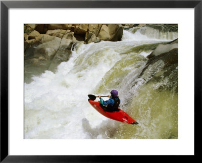 A Kayaker Careens Over A Triple Drop Waterfall Into The Swirling White Water Below by Barry Tessman Pricing Limited Edition Print image