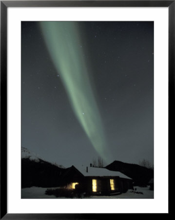 Northern Lights Curtain Of Green Over A Miner's Cabin, Brooks Range, Alaska, Usa by Hugh Rose Pricing Limited Edition Print image