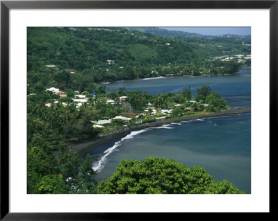View From Above Of A Volcanic Beach And Tahitian Town by Todd Gipstein Pricing Limited Edition Print image