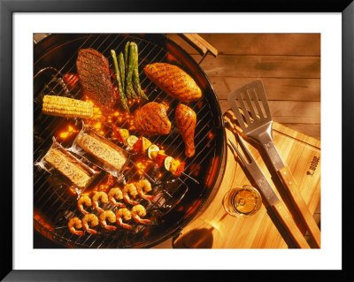 Vegetables, Fish, Poultry, And Red Meat On A Grill by Ernie Friedlander Pricing Limited Edition Print image