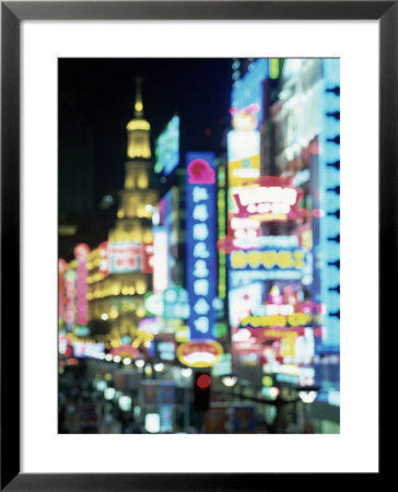 Blurred Neon Lights At Night, Nanjing Dong Lu New Pedestrian Street, Nanjing Road, Shanghai, China by Gavin Hellier Pricing Limited Edition Print image