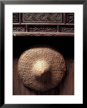 Farmer's Straw Hat With Traditional Wood Carving, China by Keren Su Pricing Limited Edition Print image