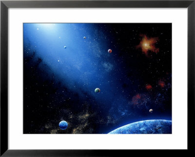 Space Illustration Of Planets And Stars by Ron Russell Pricing Limited Edition Print image