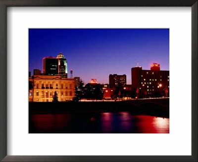 Des Moine River With Skyline At Night, Des Moine, United States Of America by Richard Cummins Pricing Limited Edition Print image