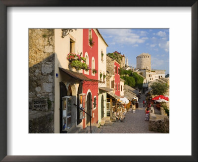 Cobbled Street Lined With Colourful Houses, Mostar, Bosnia And Herzegovina by Gavin Hellier Pricing Limited Edition Print image