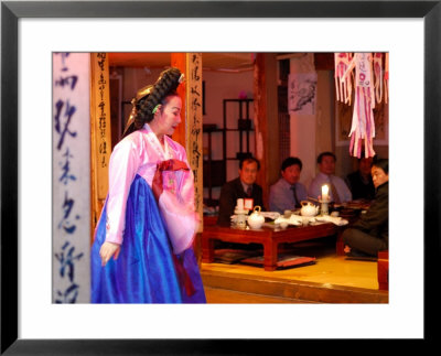 Woman In Costume Performing For Table Of Men Dining At Sanchon, Insadong, Seoul, South Korea by Anthony Plummer Pricing Limited Edition Print image