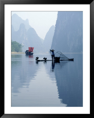 Fishing With Cormorants, Li River, China by Inga Spence Pricing Limited Edition Print image