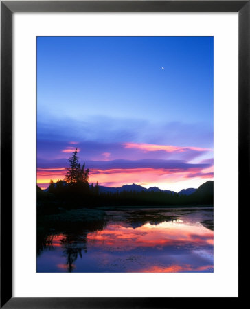 Crescent Moon Over Vermillion Lake In Banff National Park, Alberta, Canada by Rob Tilley Pricing Limited Edition Print image