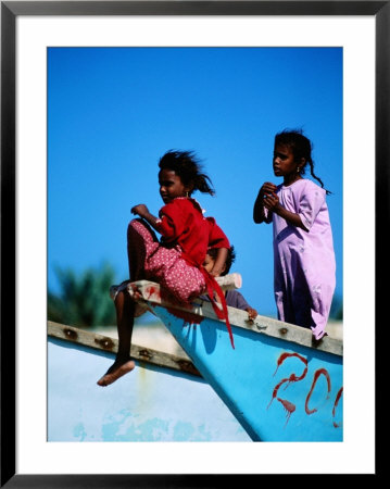 Young Girls On Dhow Fishing Boat Near Qalansia Village, Yemen by Frances Linzee Gordon Pricing Limited Edition Print image