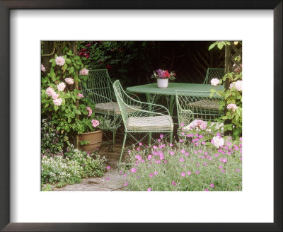 Green Metal Table & Chairs Beneath Arbour by Mark Bolton Pricing Limited Edition Print image
