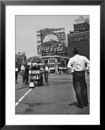 Coca Cola Sign And Thermometer Registering 100 Degrees During Columbus Circle Heat Wave In Ny. by Marie Hansen Pricing Limited Edition Print image