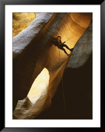 Man Rappelling Down A Canyon In Zion National Park by Bill Hatcher Pricing Limited Edition Print image