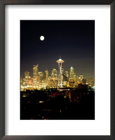 Full Moon, Seattle Skyline, Wa by George White Jr. Pricing Limited Edition Print image