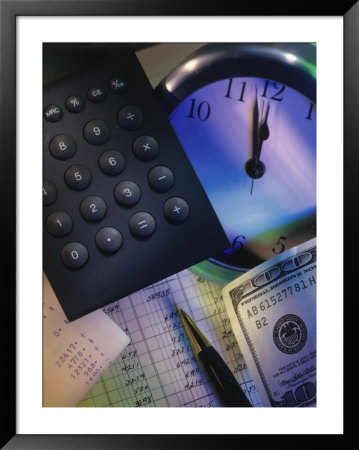 Calculator Over Clock, Spread Sheet And Money by Eric Kamp Pricing Limited Edition Print image