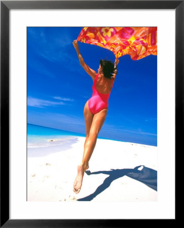Woman Running On Pristine Beach, Caribbean by Greg Johnston Pricing Limited Edition Print image