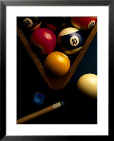 Billiard Balls, Chalk, Cue, And Rack On Table Felt by Ernie Friedlander Pricing Limited Edition Print image