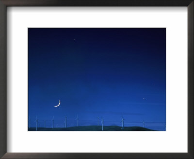 Conjunction Of Crescent Moon With Mars, Jupiter & Saturn On 6Th April 2000, Wind Farm In Mid-Wales by Richard Packwood Pricing Limited Edition Print image